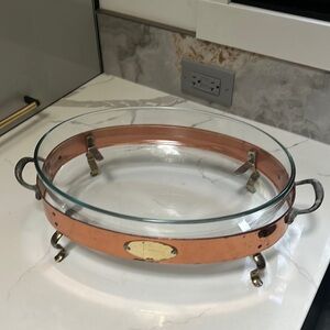 De La Cuisine Copper Casserole Stand With Glass Baking Dish